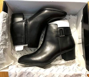 NEW! Alfani Adisonn Ankle Boots Booties Black Leather Side Zip Buckle Women 6.5M - Picture 1 of 7