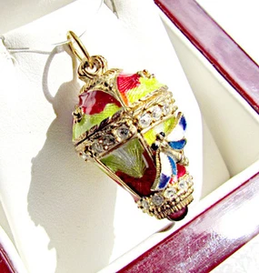 ONE OF A KIND SOLID SILVER 925 & 24K GOLD EGG PENDANT HOT AIR BALLOON BUTTERFLY - Picture 1 of 7