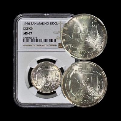 SAN MARINO. 1976, 500 Lire, Silver - NGC MS67 - Top Pop 🥇 Family, Olive Tree - Image 1 of 4