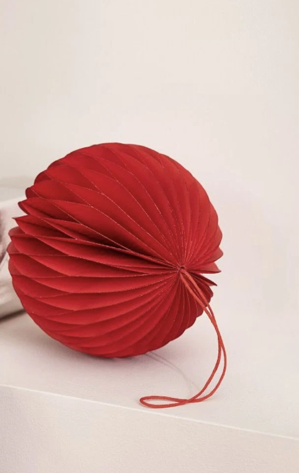 West Elm Paper Origami Hanging Lantern Decoration 18” Red Round Honeycomb - Image 1 of 4