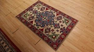 3x5 AFGHAN REFUGEE CAUCASIAN VEGETABLE-DYE HANDMADE-KNOTTED FINE WOOL RUG 586163 - Picture 1 of 9