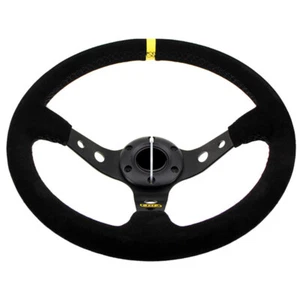 350mm Steering Wheel Deep Dish Suede Drift Rally Racing 14" Yellow Stitching - Picture 1 of 8