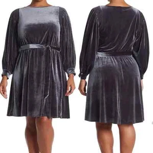 NWT Calvin Klein Velveted Belted Dress in Grey Silver Size 22W - Picture 1 of 8