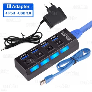 USB 3.0 HUB Verteiler Splitter Adapter 4 Port mit Aktiv Netzteil für Laptop PC - Bild 1 von 14