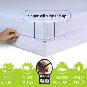 Anti Bed Bug Waterproof Zipped Mattress Cover zip mattress Protector Double King - Picture 1 of 42