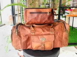 Lederziege alle Größen Tasche Reisegepäck Fitnessstudio Seesack Vintage Original 2 Taschen - Bild 1 von 6