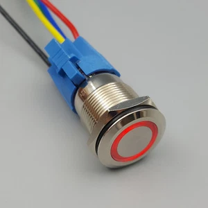 Interruptor momentáneo de botón metálico circular LED 12V 5 pines de 19 mm 1 NO 1NC - Imagen 1 de 6