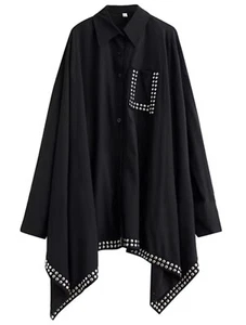 Black Urban Street Long Edgy Overlay Top Asymmetrical Loose Layering Shirt 20 - Picture 1 of 23