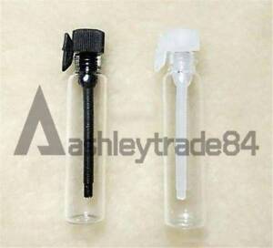 50 EMPTY SMALL GLASS PERFUME SAMPLE VIAL BOTTLE 1ml 2ml 3ml black/white cap