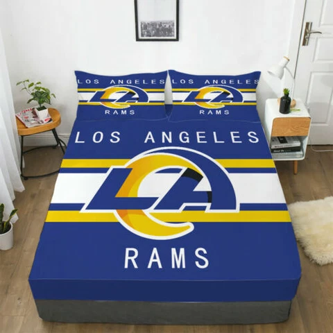 Los Angeles Rams Fitted Sheet Set 3PCS Deep Pocket Bed Sheet Pillowcases Gifts Cover