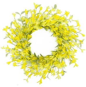 20" Forsythia Flower Wreath Summer Front Door Decor Eucalyptus Leaves Home - Picture 1 of 7
