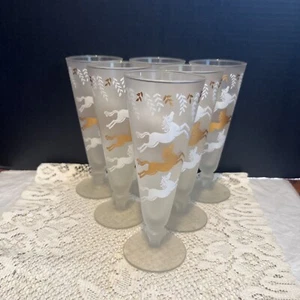 LIBBEY - CAVALCADE - MID CENTURY MODERN FROSTED PILSNER BEER GLASSES - SET OF 6 - Picture 1 of 9