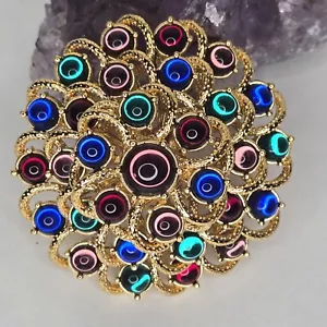 Vintage Monet Mogul Gripoix Gold Tone Multicolor Cabochons Dome Brooch - Picture 1 of 13