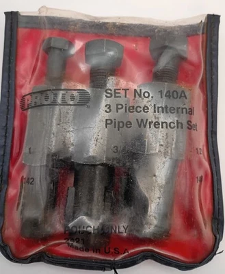 Proto 140 A Internal Pipe Wrench 3pc. Set for 1", 3/4" and 1/2" Pipe. GC, USA - Image 1 of 4