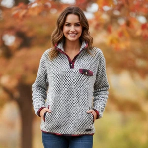Simply Southern Fleece Sweatshirt Size Large Women's Gray Quarter Snap - Picture 1 of 7