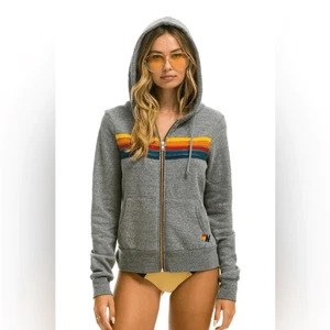 AVIATOR NATION 5 Stripe Heather Gray Zip Up Hoodie Large - Picture 1 of 14