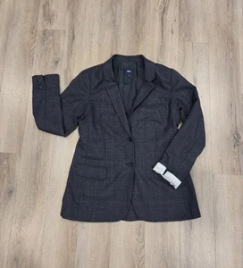 Blazer Gap donna 10 misto lana antracite Glen a quadri linea preppy polsino accademico - Foto 1 di 10