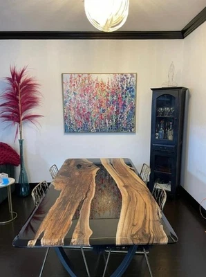 Resin Epoxy Wood Table Top Dining & Coffee Modern River Resin Table Custom Table - Image 1 of 4