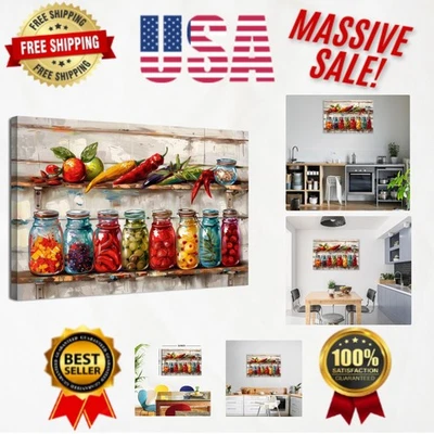 迷人的24x36五颜六色的共济会罐墙艺术-乡村厨房和餐饮装饰 — 第 1/4 张图片