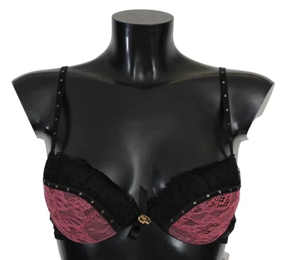 Sujetador push up de encaje negro rosa Roberto Cavalli ropa interior para mujer auténtico Foto 1 de 4
