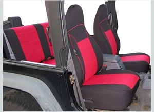 Seat Covers for Wrangler TJ 1997-2002 - Full Set (Front and Rear) - Red/Black - Picture 1 of 19