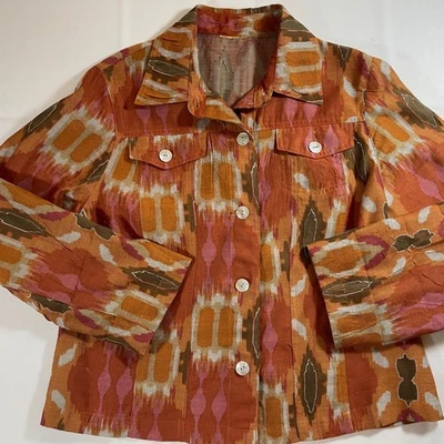 Chaqueta Blazer Ruby Rd Para Mujer Estampado Ikat con Botones Naranja Rosa Marrón Talla?? Foto 1 de 4