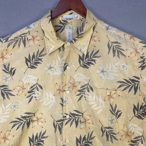 Vintage Burma Bibas Hemd Herren groß gelb Blumen Knopfleiste Tasche Urlaub - Bild 1 von 9