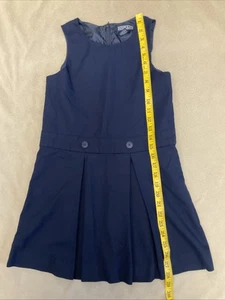 Lands End kariertes Pulloverkleid Mädchen 8 blau solide Uniform verändert - Bild 1 von 5