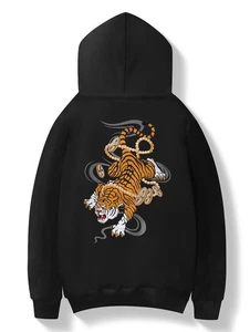Niepce Men's Japanese Streetwear Sweatshirt Rich Tiger Embroidered Hoodie - Picture 1 of 48