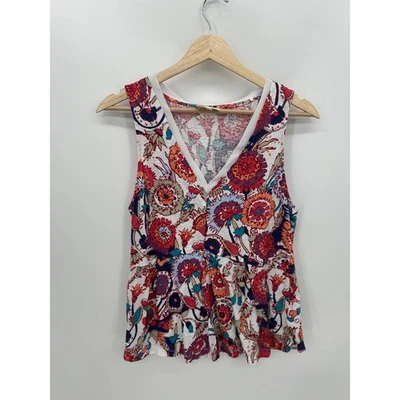 Deletta Babydoll Tank Women Large Pink Red Floral Sleeveless VNeck Boho Feminine - Image 1 of 4