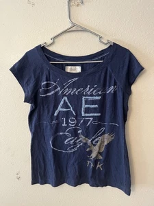 Camisa de mujer American Eagle cuello azul manga corta talla XL gráfica - Imagen 1 de 5