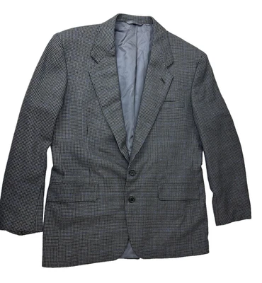 Neiman Marcus Wool Blazer Preppy Houndstooth Men 42 Long Gray Blue Classic - Image 1 of 4