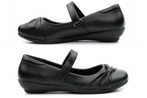 Damas Zapatos de Trabajo Niñas Zapatos Escolares Mujeres Zapatos de Trabajo Tacto Cierre Correa Negro - Imagen 1 de 5