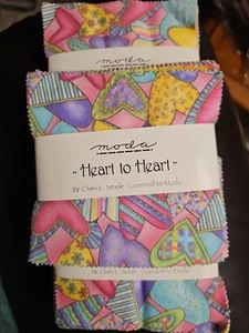 4 VALENTINE Fabric Charm Pack HEART TO HEART STROLE Moda 112 FLANNEL SQUARES 5" - Picture 1 of 8