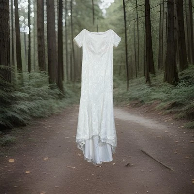 Bridal Gown Wedding Dress Sheath Style Buttons Down Back Cap Sleeve Size 6 - Image 1 of 4