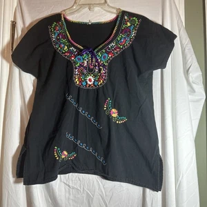 Hermosa Camisa Multicolor Maya Mexicana Bordada Boho Pequeña - Imagen 1 de 4
