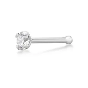14K White Gold 2.7MM Straight Stud Nose Ring With 0.07 Carat Diamond - 22 Gauge - Picture 1 of 9