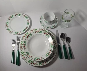 Two (11) Piece Gibson Holly Berries Dinnerware Place Settings 22 Total  - Picture 1 of 18