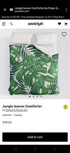 Society6 Jungle Leaves Comforter Duvet Cover King Size Palms Tropical Cotton New - Picture 1 of 5