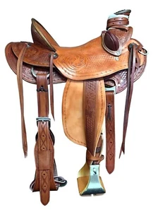 Juego de tachuelas de cuero Wade Tree A Fork Western Roping Ranch Horse asiento de 10"-18" - Imagen 1 de 1