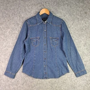 Refuge Denim Top Womens Small Blue Button Up Shirt Long Sleeve Collared 6283 - Picture 1 of 12