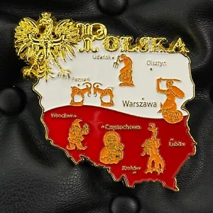POLAND🇵🇱METAL FRIDGE MAGNET✅POLSKA COUNTRY MAP WITH CITY NAMES IN FLAG COLOR🎗 - Picture 1 of 3
