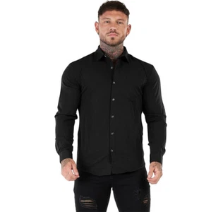 Camisas de vestir informales GINGTTO para hombre mangas largas calce ajustado lisas - Imagen 1 de 17
