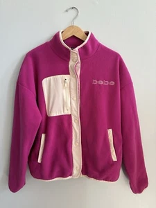 Bebe Polar Fleece Snap Jacket In Festival Fuchsia W/ Pockets Women’s Size L - Picture 1 of 11