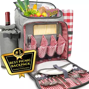 Large Picnic Backpack, Insulated Bag with Detachable Wine Cooler & Picnic Blanke - Picture 1 of 12