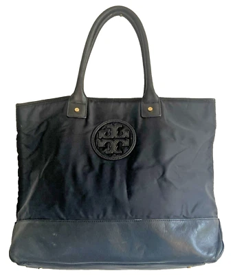 Bolso de Hombro TORY BURCH Clásico Ella Grande Negro Nylon Cuero Borde Foto 1 de 4