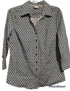 Camicia Como elasticizzata blu navy bianca con bottoni taglia L top manica lunga - Foto 1 di 4