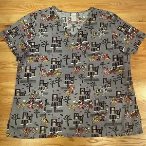 Plus Size Scrub Top Halloween Disney 2X Mickey Mouse & Friends Trick Or Treat - Picture 1 of 8