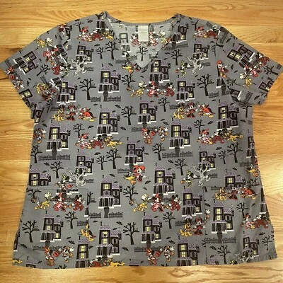 Plus Size Scrub Top Halloween Disney 2X Mickey Mouse & Friends Trick Or Treat - Image 1 of 4