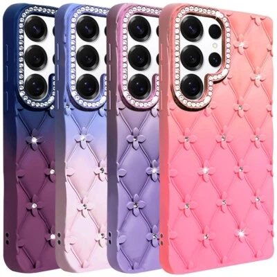 For Galaxy S25 Ultra/S25+/S25 Case Floral Joy Glitter Shimmer Leather Feel Cover - Image 1 of 4